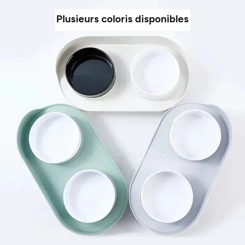 Mangeoires doubles reglables, bols sureleves pour chat, chiot, petit chien – en situation