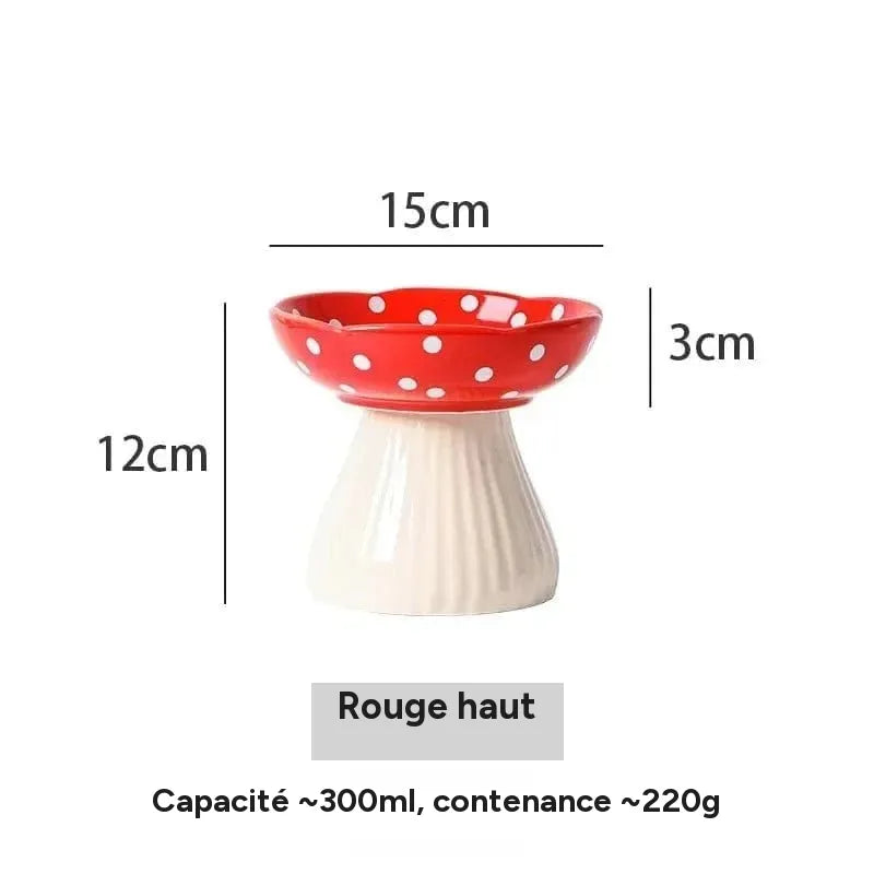 Bol champignon pour chat, gamelle surelevee en resine decorative