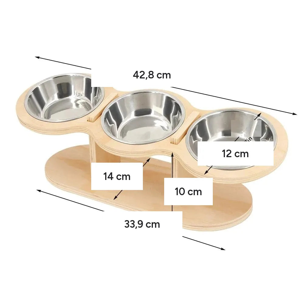 Mangeoire 3 - en - 1 pour chat & chiot – Bols inox surélevés avec support bois - One PETS-TOP – vue 7