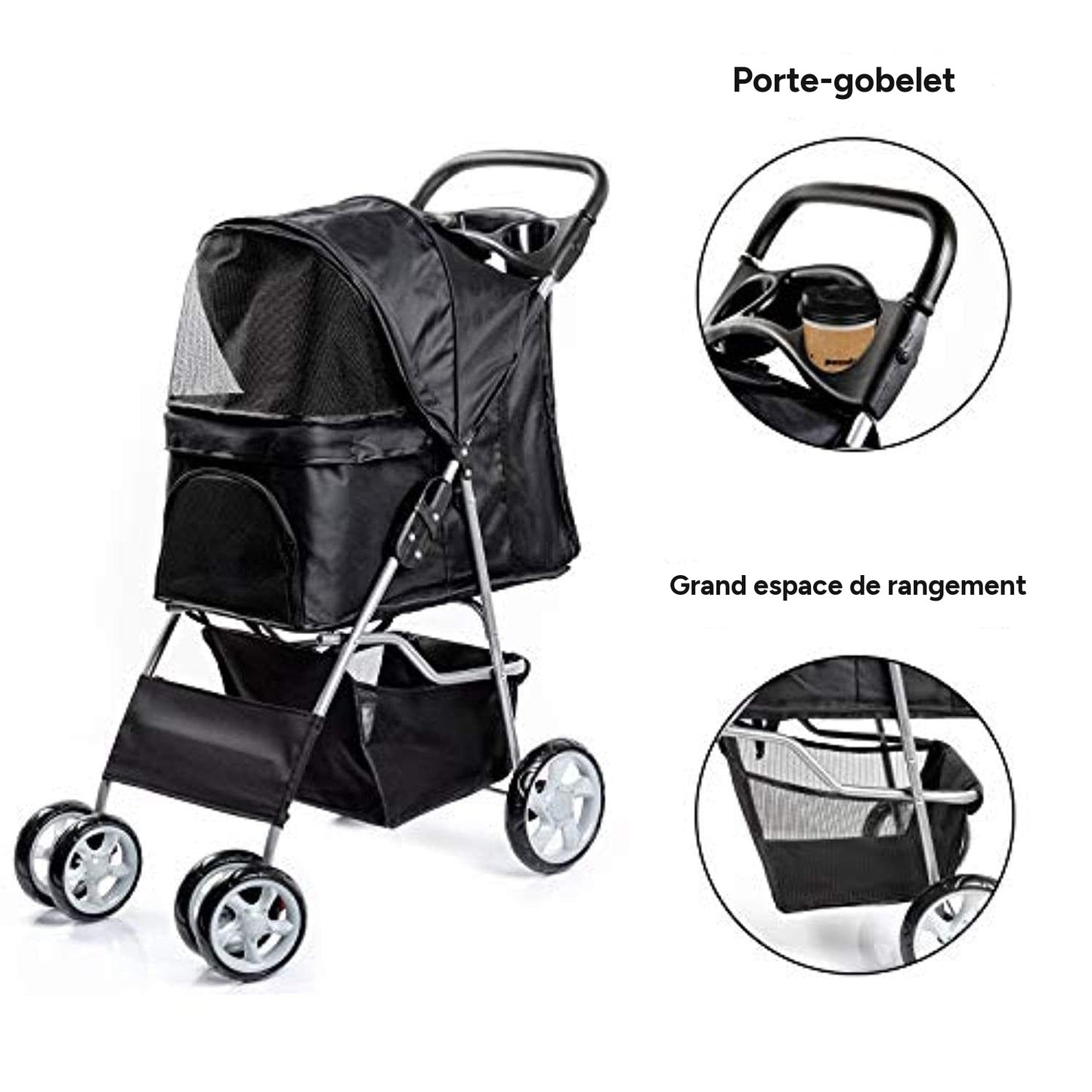 Poussette pour chien et chat 4 roues
