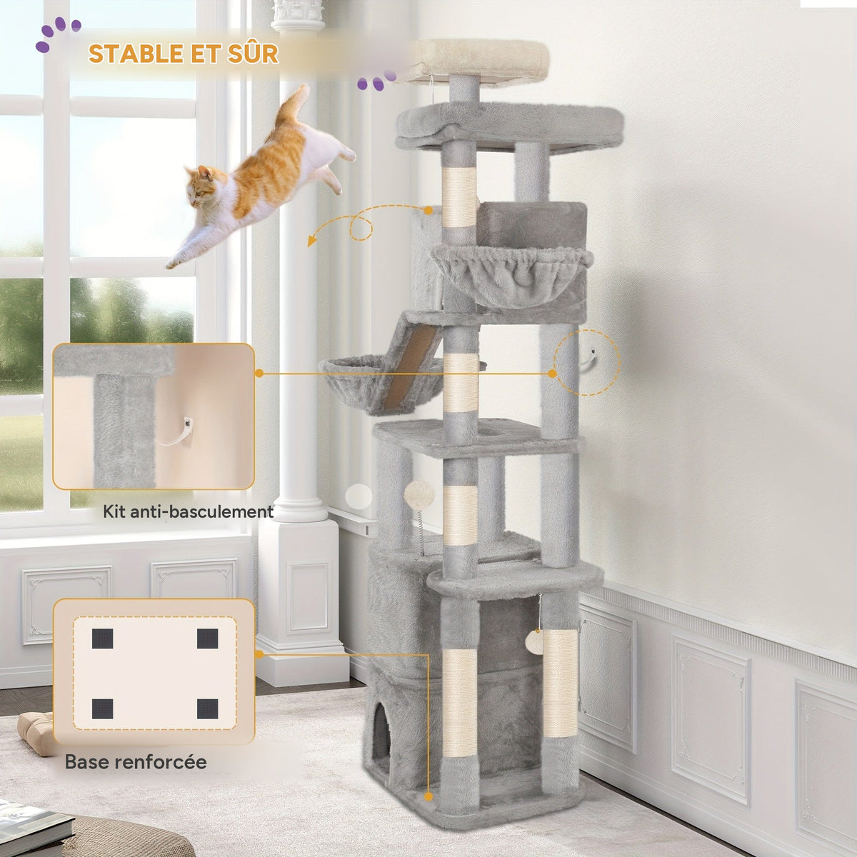 Arbre à chat XXL 185 cm - stable et sûr détail