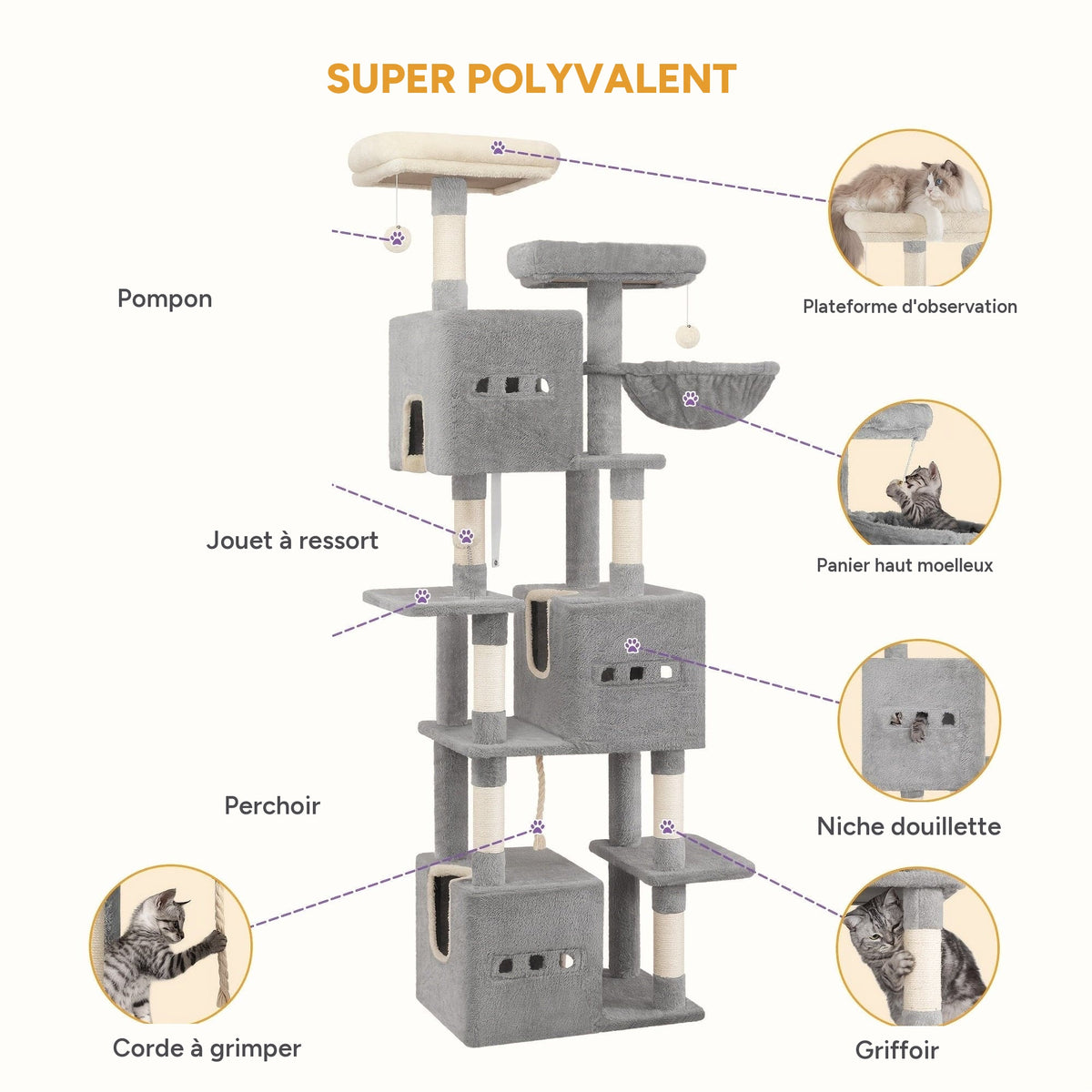 Arbre a chat XXL 193 cm 3 niches - infographie 3