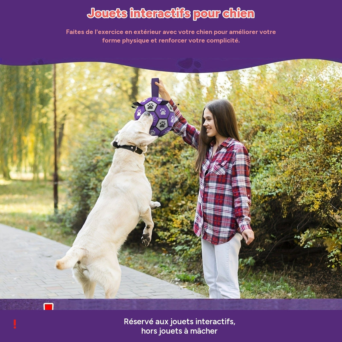 Ballon de foot pour chien resistant - jouet interactif avec sangles – vue 6