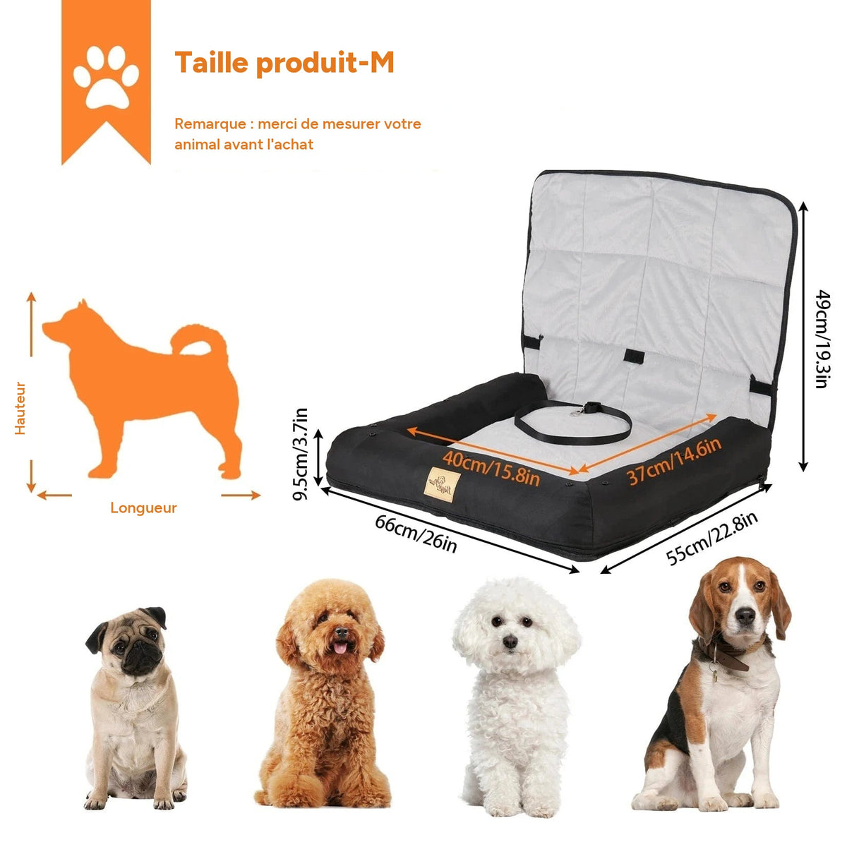 Siège de voiture portable pour chien – Rehausseur étanche avec ceinture - One PETS-TOP – vue 8