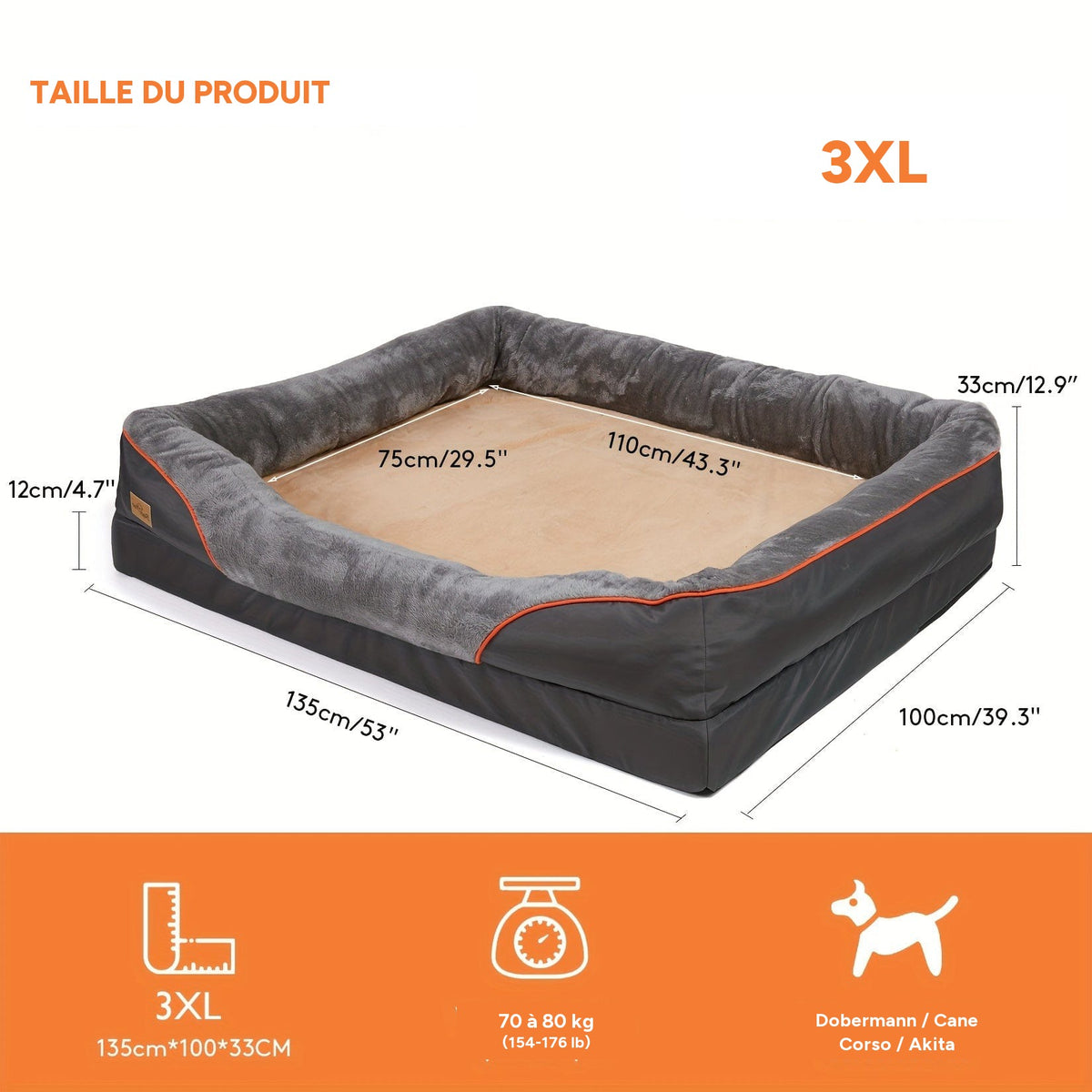 Lit orthopédique XXL pour chien sofa moelleux avec housse lavable