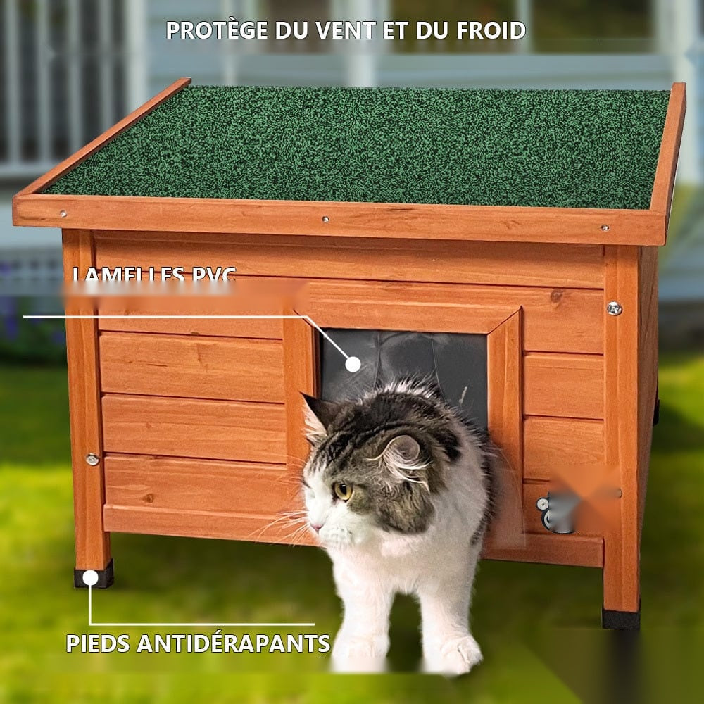 Maison en bois pour chat - niche interieure exterieure toit etanche – vue de profil