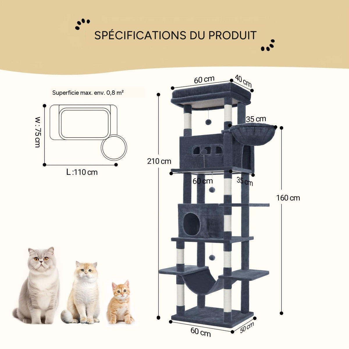 Arbre a chat XXL 210 cm - infographie 6