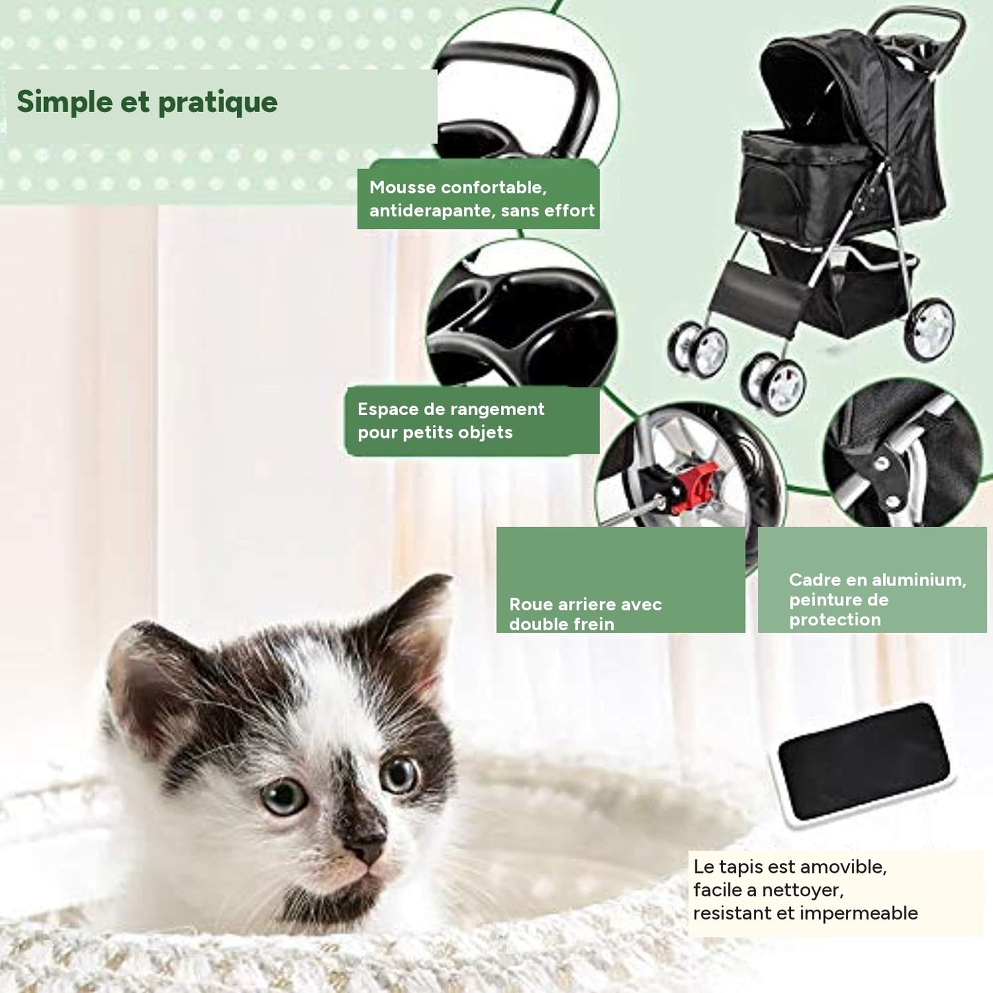 Poussette pour chien et chat 4 roues