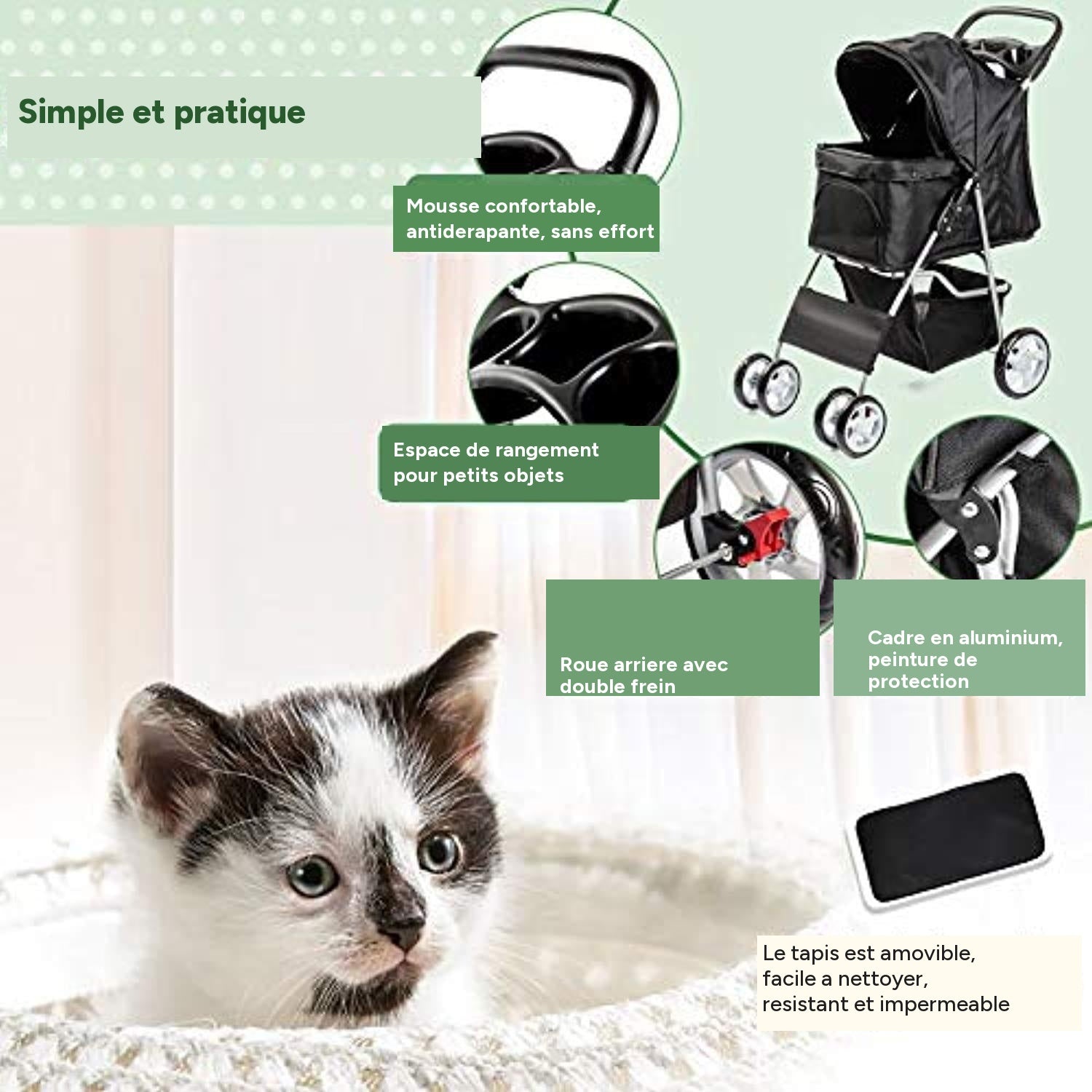 Poussette pour chien et chat 4 roues