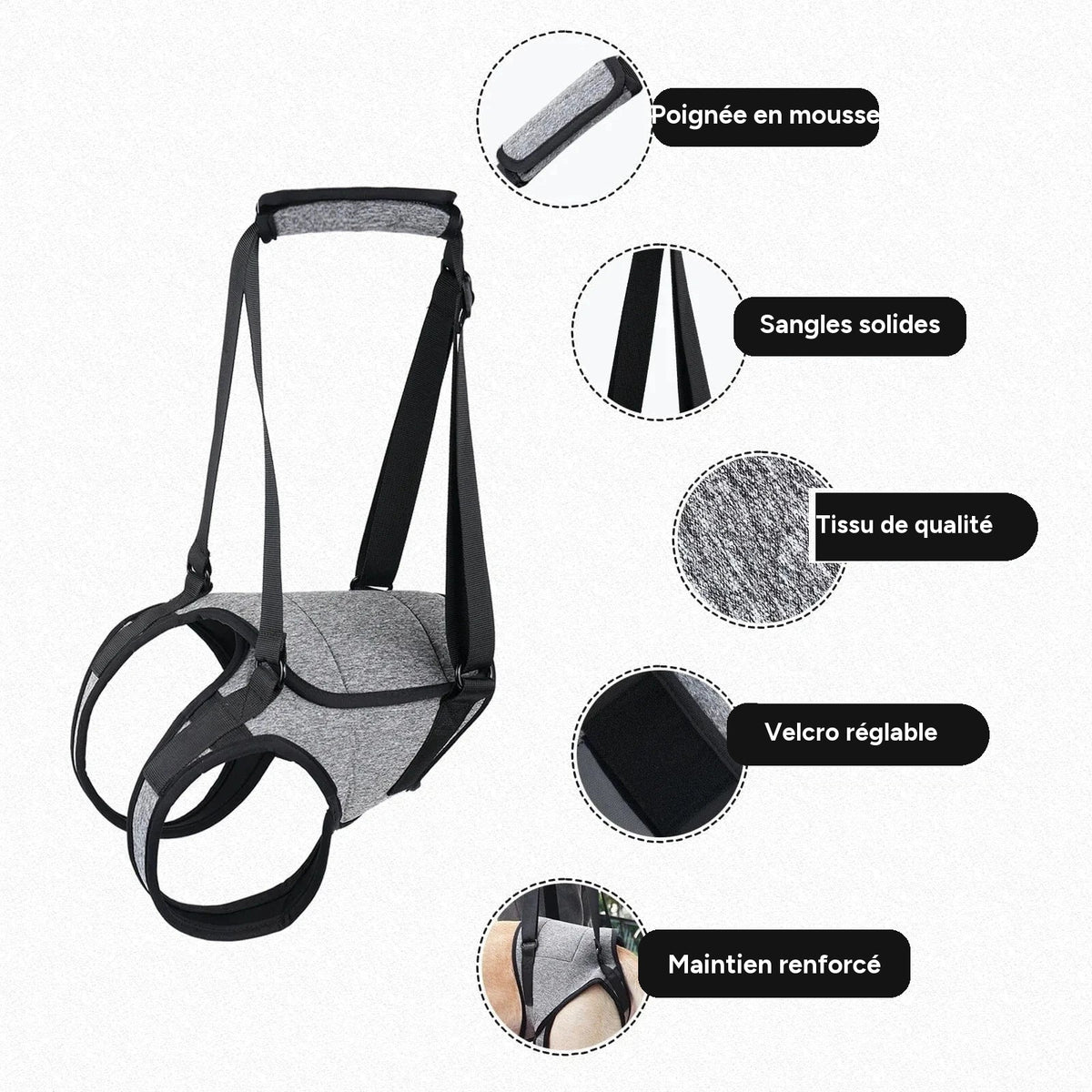 Harnais de levage réglable pour grands chiens – Support jambes arrière - One PETS-TOP – vue 8