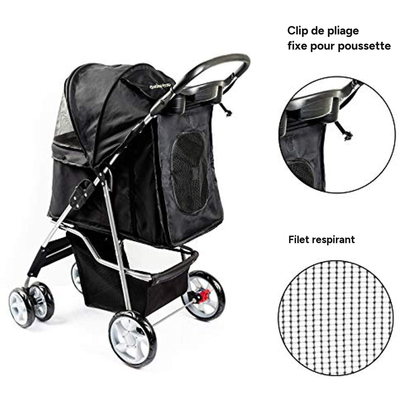 Poussette pour chien et chat 4 roues