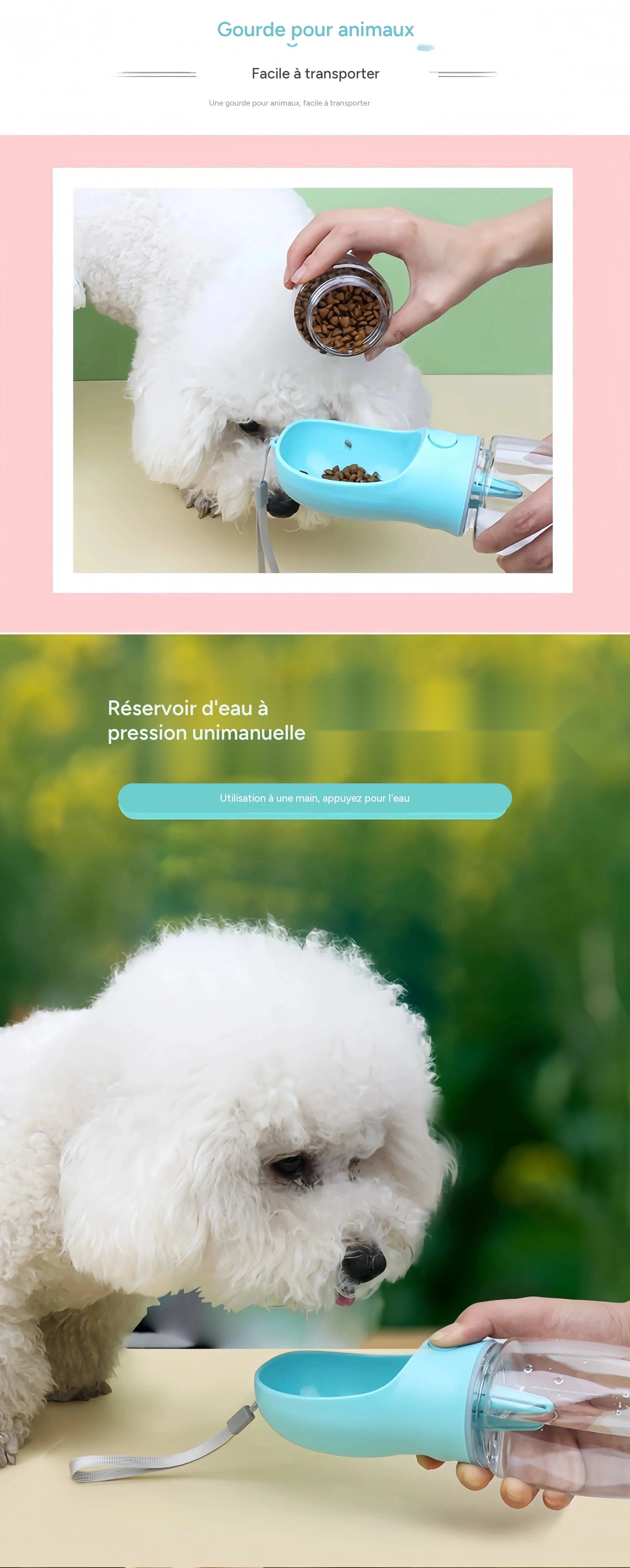 Bouteille d'eau portable 2-en-1 pour chiens et chats en balade