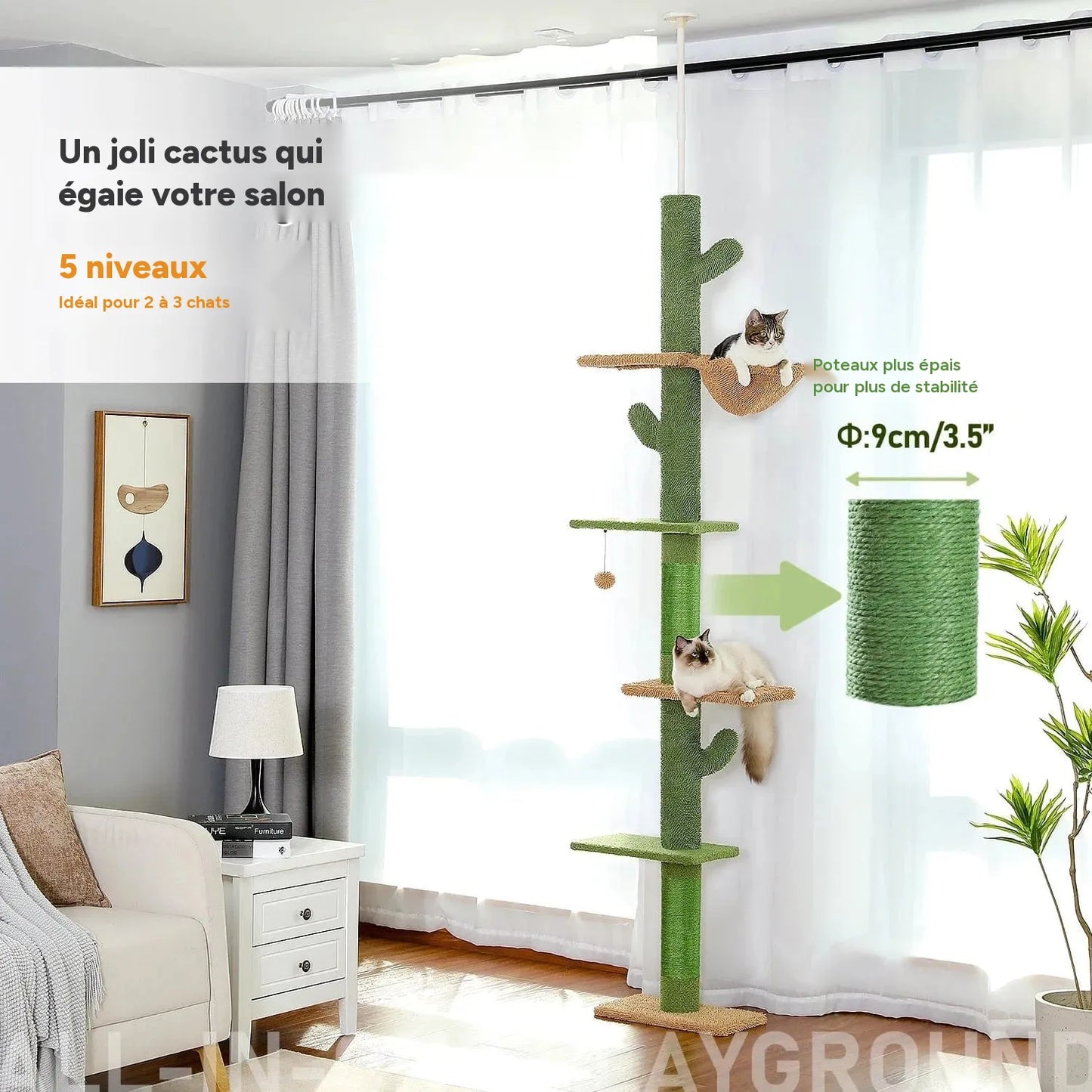Arbre à chat à 5 niveaux du sol au plafond
