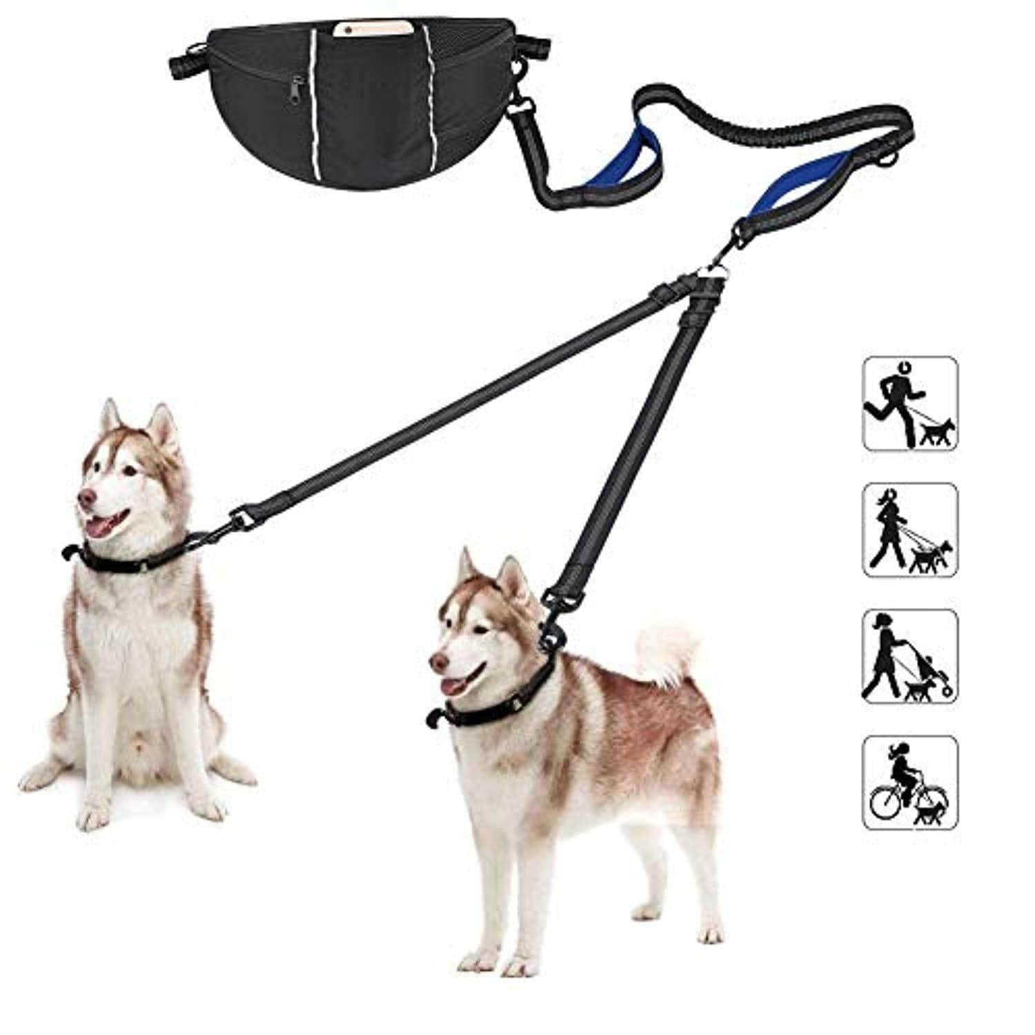 Laisse Pour Chien, Laisse Corde, Laisse Chien Main Libre, Flexible Nylon Élastique Réglable, Réfléchissante, Pochette Ajustable Pour Deux Chiens Grands Ou Moyens, Idéal Pour Course À Pied One PETS-TOP