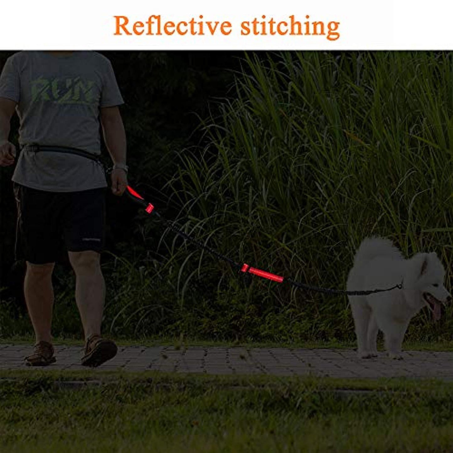 Laisse Pour Chiens Mains Libres Rétractables Avec Deux Elastiques, Laisse Ajustable, Laisse Avec Matériau Réfléchissant Pour Le Jogging, La Randonnée, Le Vélo One PETS-TOP