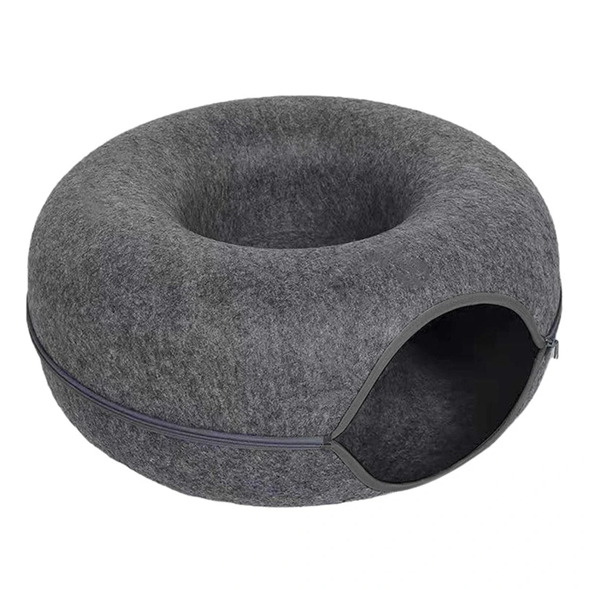 Lit Donut 2-en-1 pour chat & petit chien – Tunnel interactif cosy Gris Foncé avec ouverture / ⌀ 50 One PETS-TOP