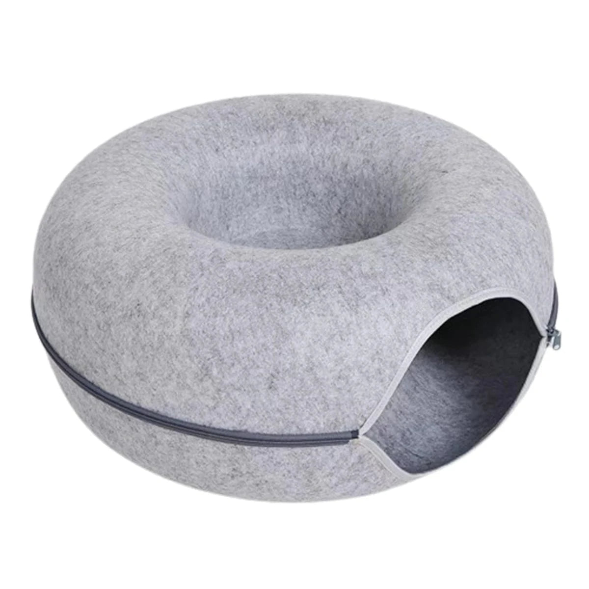 Lit Donut 2-en-1 pour chat & petit chien – Tunnel interactif cosy Gris Clair avec ouverture / ⌀ 50 One PETS-TOP