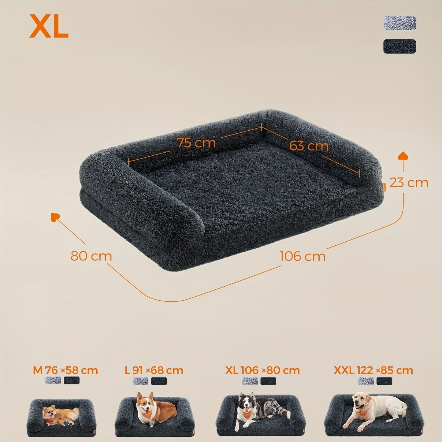 Lit orthopédique XL pour chien – Canapé douillet, housse lavable Gris Foncé One PETS-TOP
