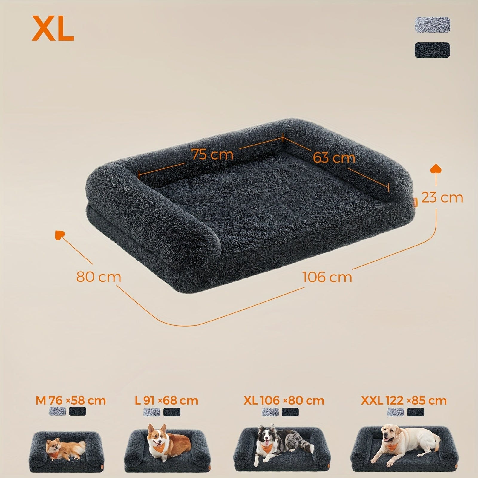 Lit orthopédique XL pour chien – Canapé douillet, housse lavable Gris Foncé One PETS-TOP