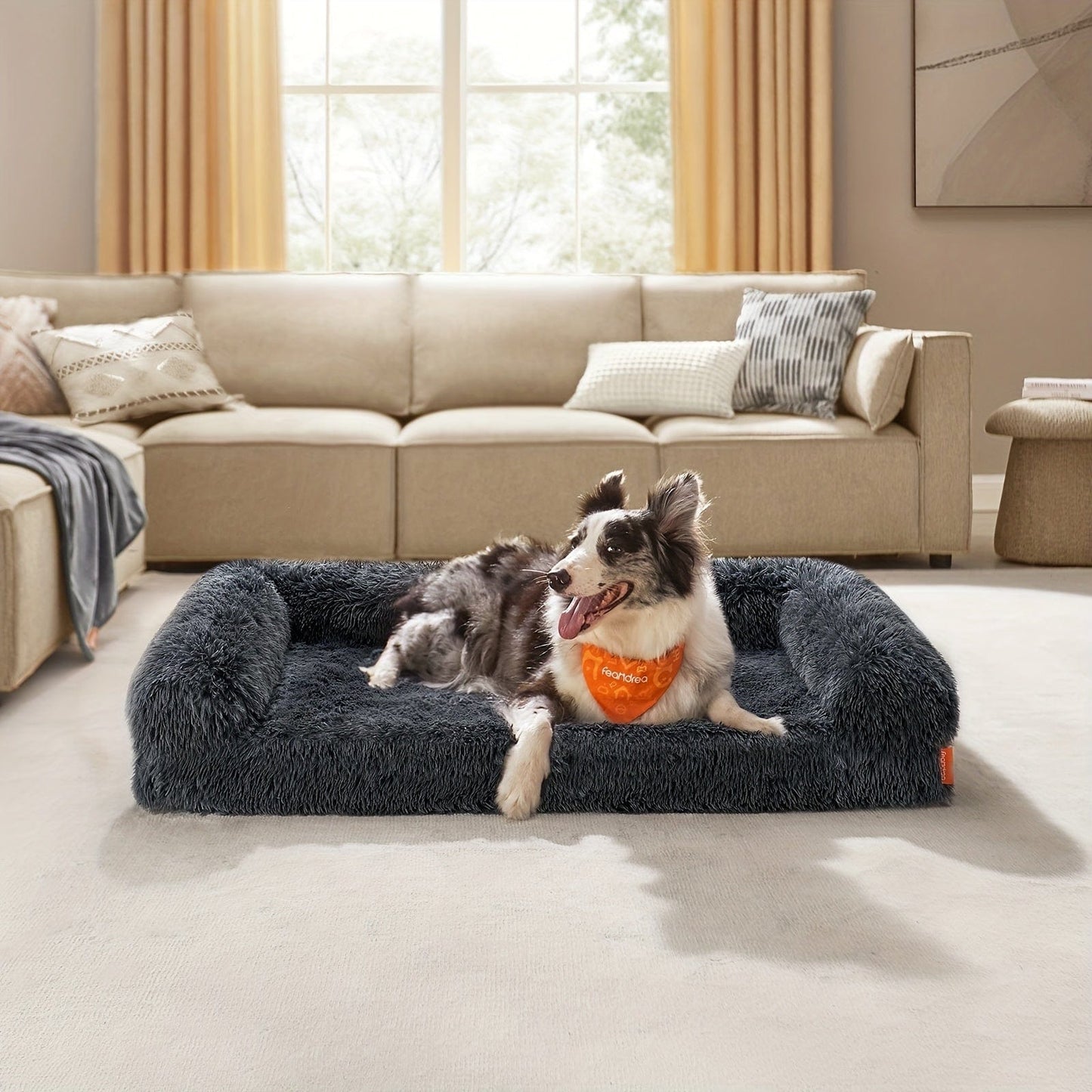 Lit orthopédique XL pour chien – Canapé douillet, housse lavable Gris Foncé One PETS-TOP