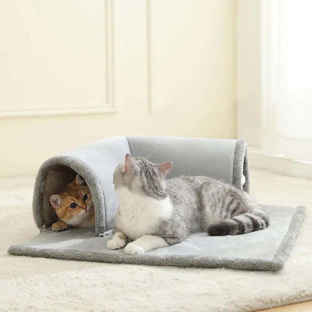 Lit pour chat avec tunnel – Couchage confortable & aire de jeu intégrée - One PETS - TOP