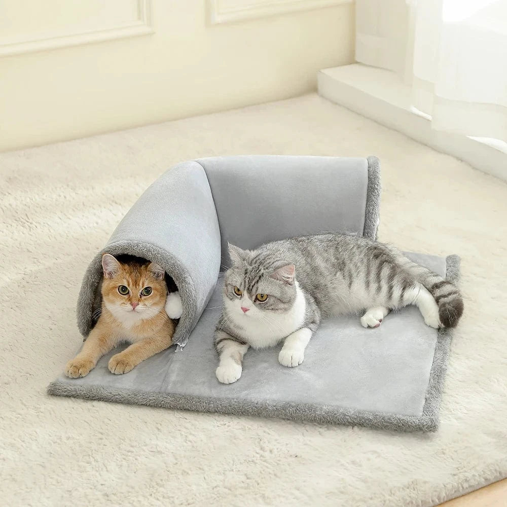Lit pour chat avec tunnel – Couchage confortable & aire de jeu intégrée - One PETS - TOP