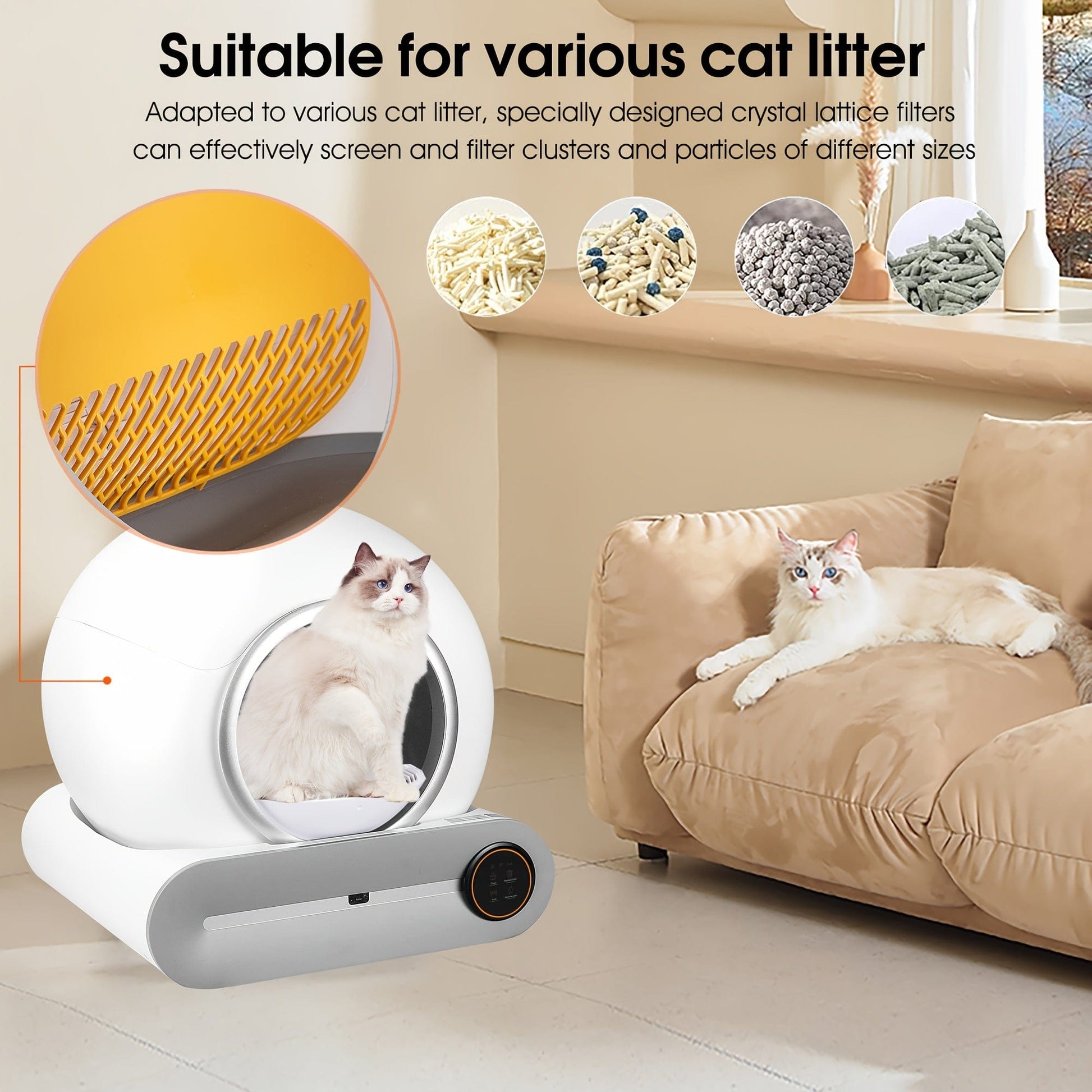 Litière automatique connectée pour chat – Auto-nettoyante & contrôle via app Blanc One PETS-TOP