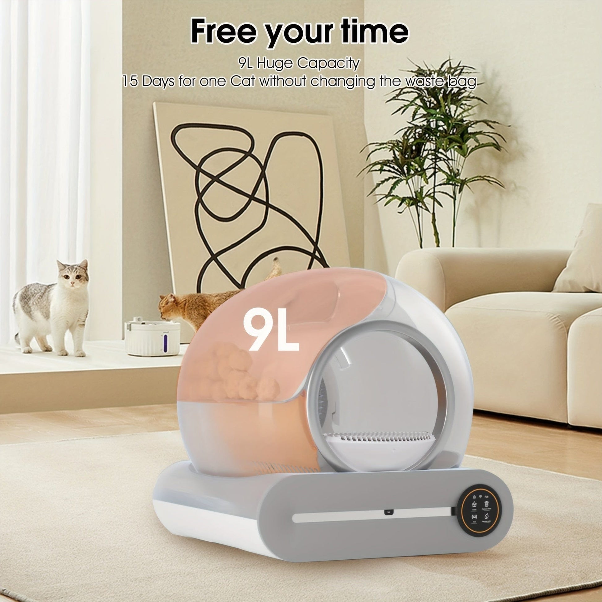 Litière automatique connectée pour chat – Auto-nettoyante & contrôle via app Blanc One PETS-TOP