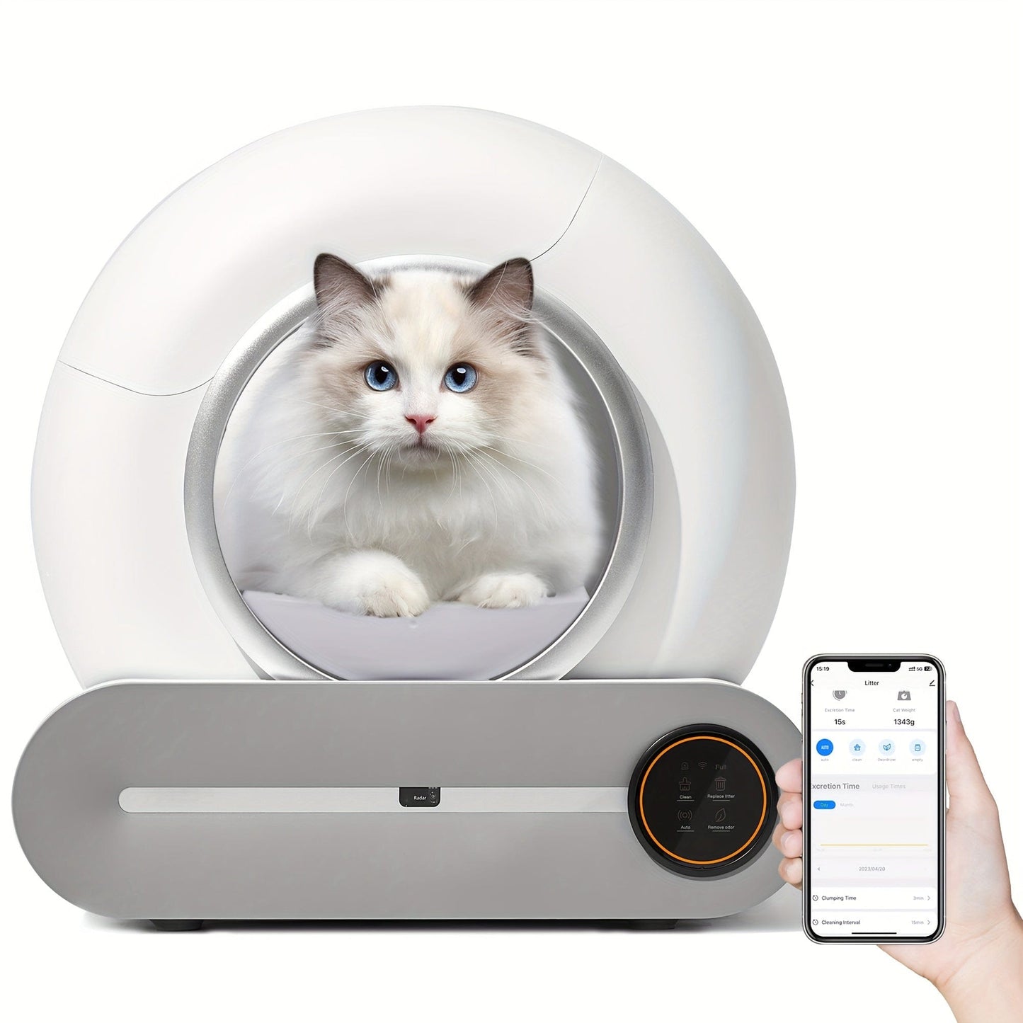 Litière automatique connectée pour chat – Auto-nettoyante & contrôle via app Blanc One PETS-TOP