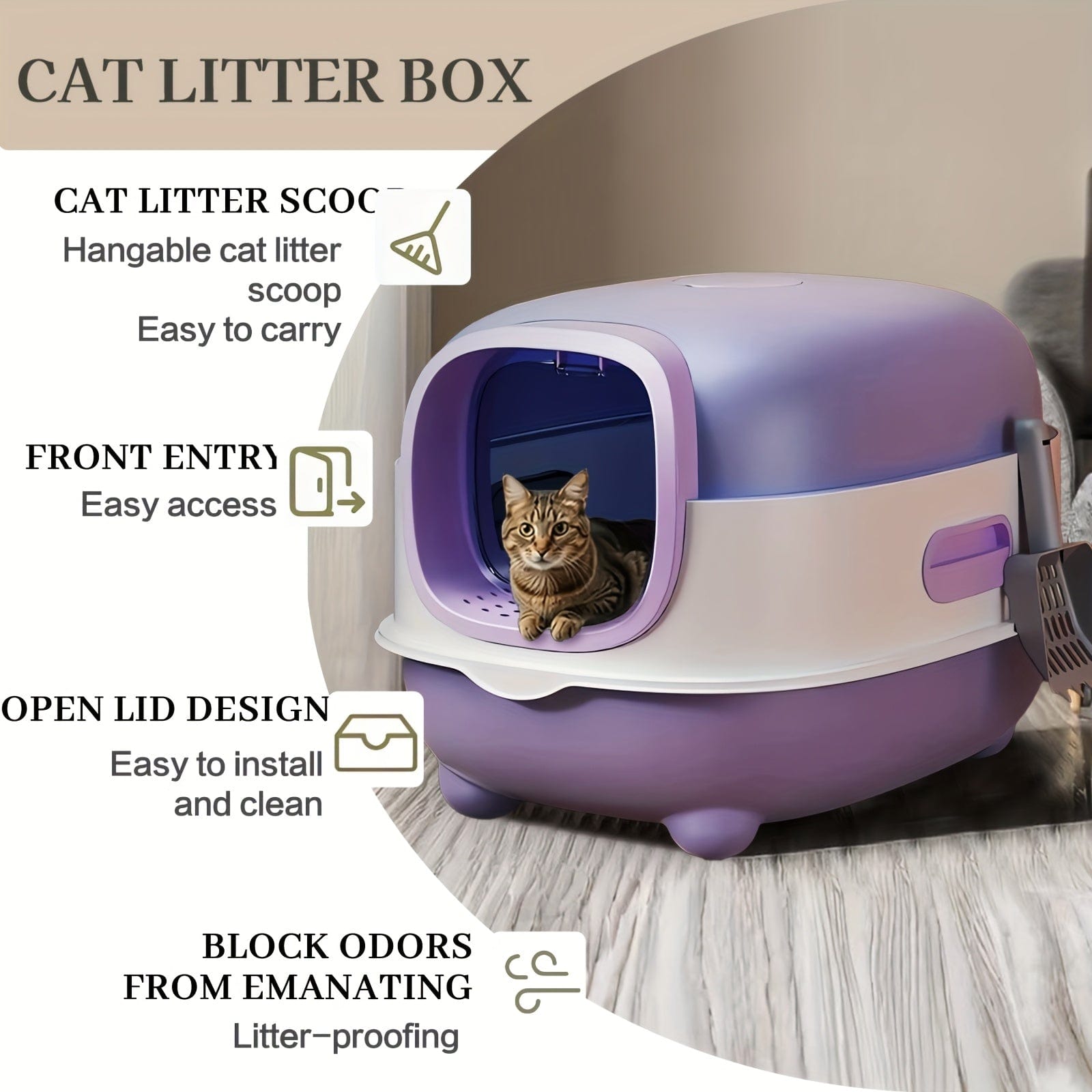 Litière XXL fermée pour chat – Couvercle amovible & design anti - odeurs - One PETS - TOP