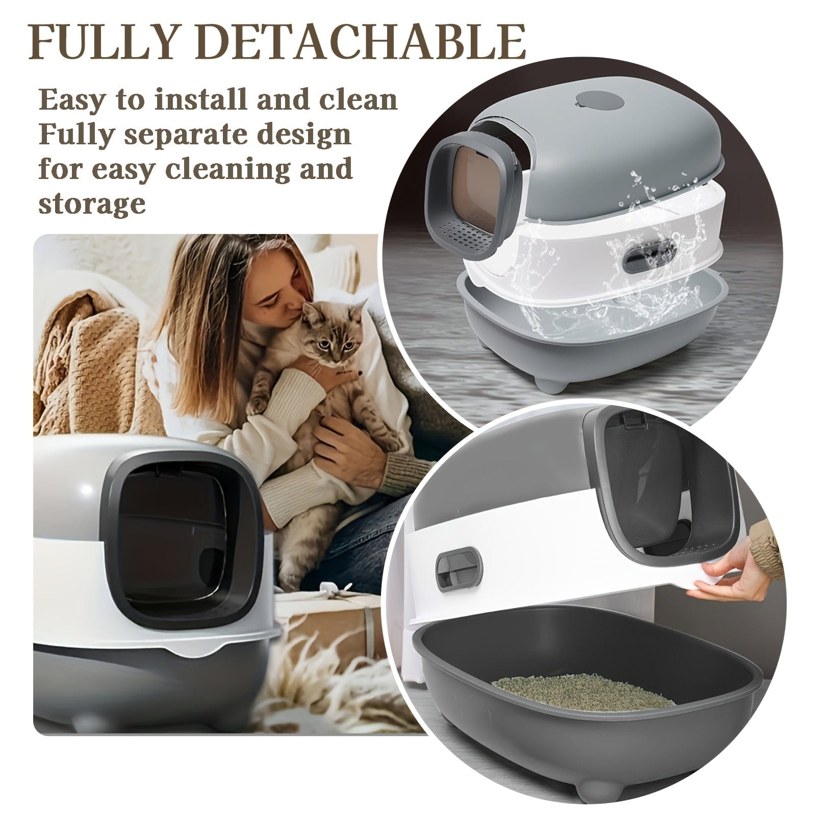 Litière XXL fermée pour chat – Couvercle amovible & design anti - odeurs - One PETS - TOP