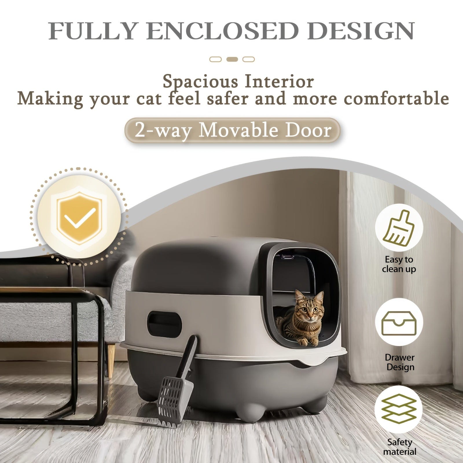 Litière XXL fermée pour chat – Couvercle amovible & design anti - odeurs - One PETS - TOP