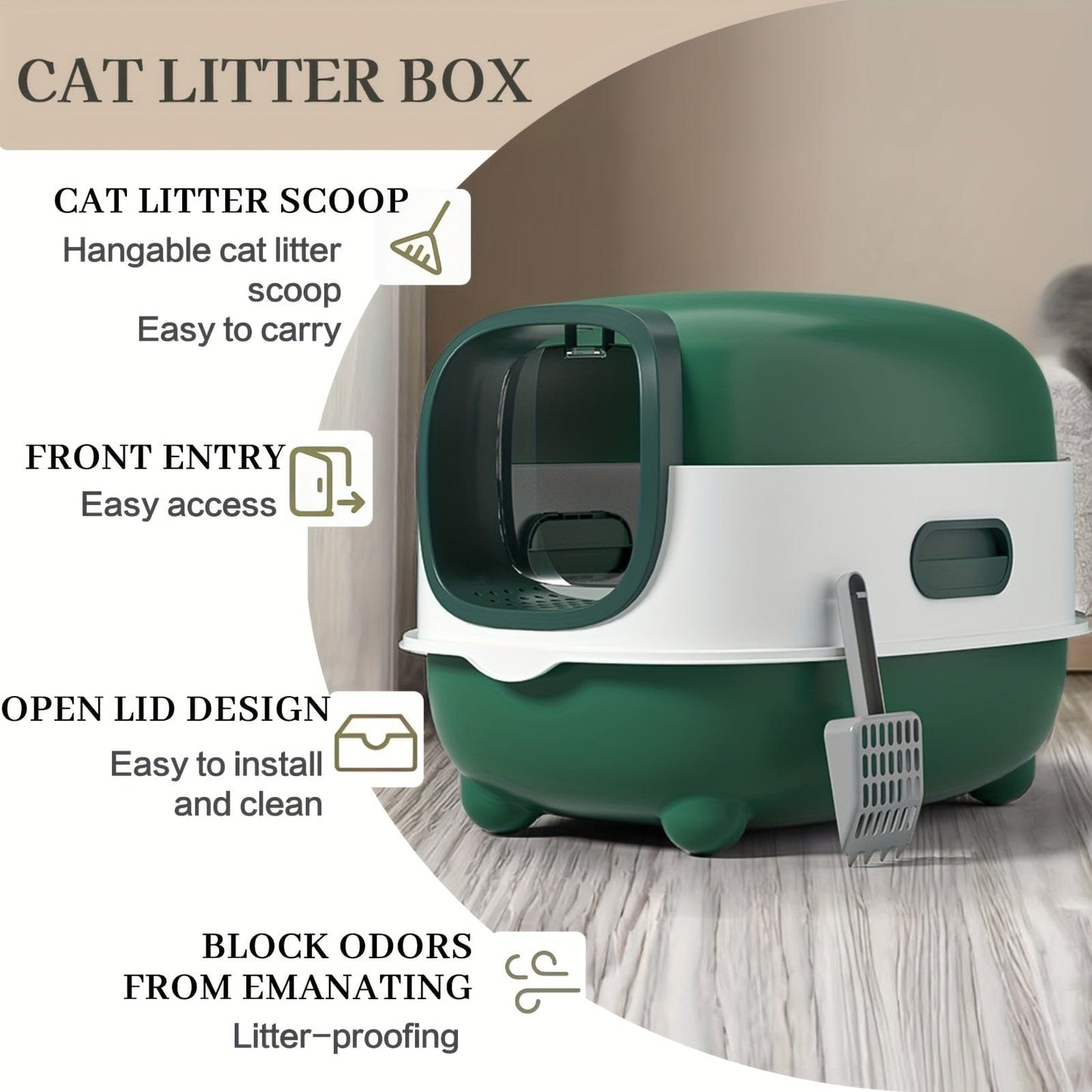 Litière XXL fermée pour chat – Couvercle amovible & design anti - odeurs - One PETS - TOP