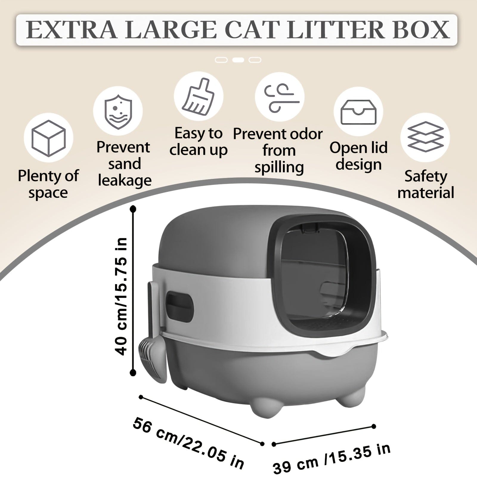 Litière XXL fermée pour chat – Couvercle amovible & design anti-odeurs One PETS-TOP