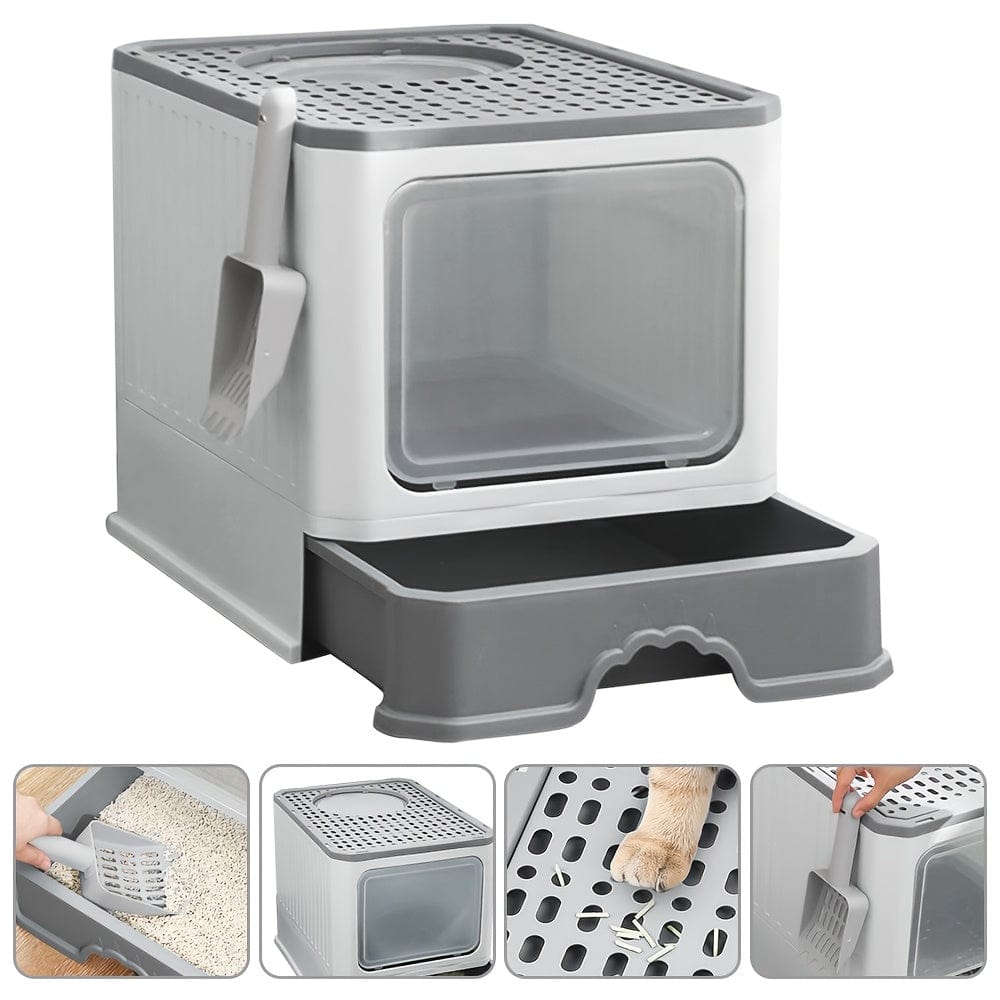 Litière XXL pliable pour chat – Tiroir amovible & design anti - éclaboussures - One PETS - TOP