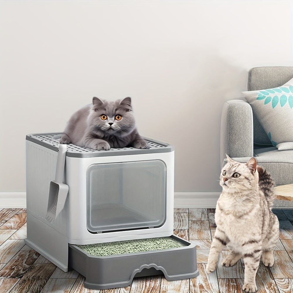 Litière XXL pliable pour chat – Tiroir amovible & design anti - éclaboussures - One PETS - TOP