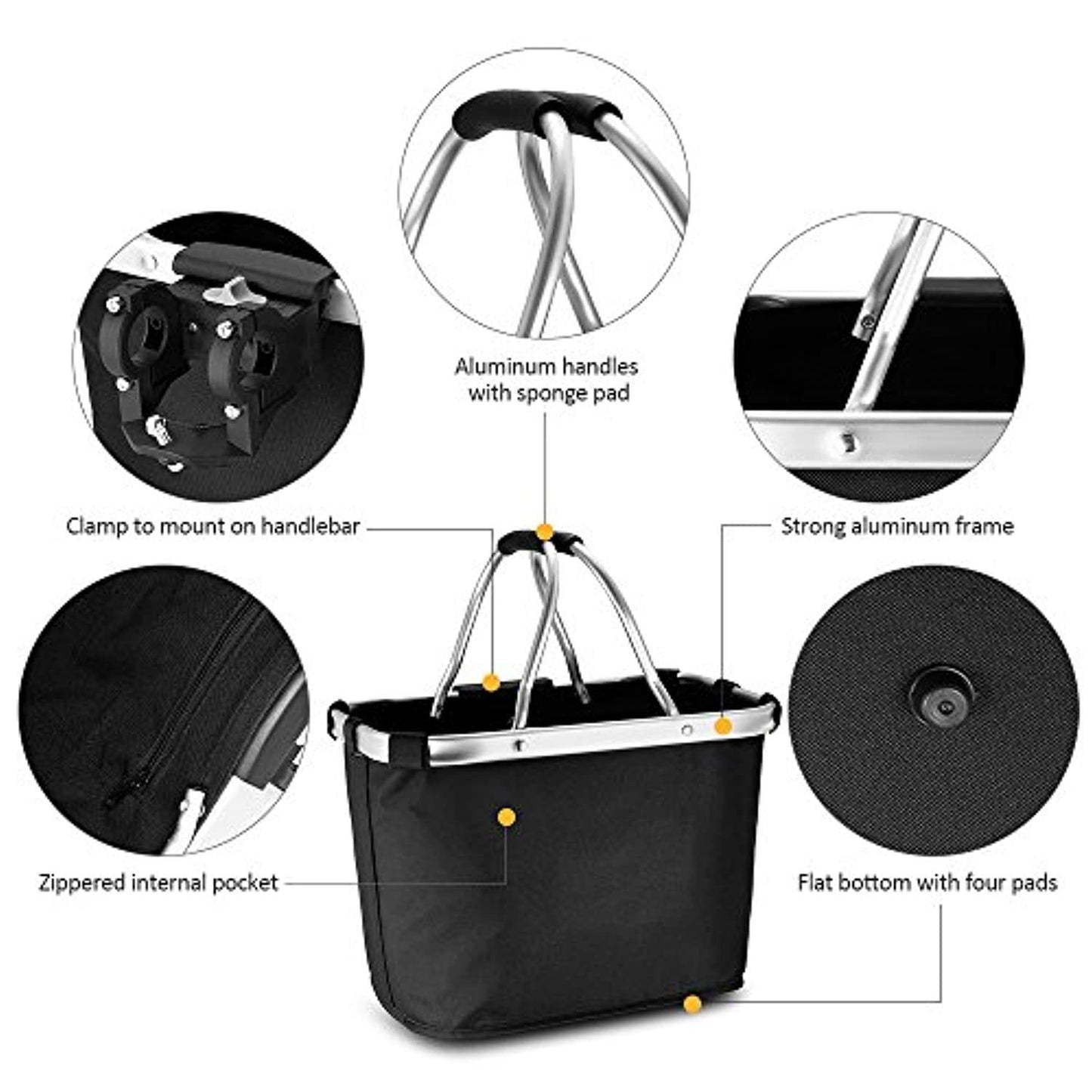 Lixada Vélo Panier Avant Pliant Amovible Vélo Guidon Panier Pet Cat Chien Transporteur Sac En Aluminium Cadre Top Poignées 34 x 24 x 24.5cm One PETS-TOP