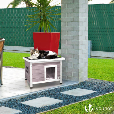 Maison en bois pour chat – Niche intérieure/extérieure avec toit étanche - One PETS - TOP