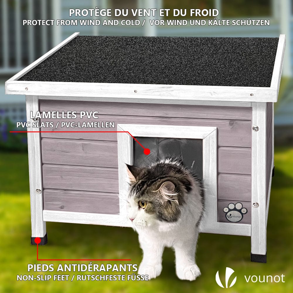 Maison en bois pour chat – Niche intérieure/extérieure avec toit étanche - One PETS - TOP