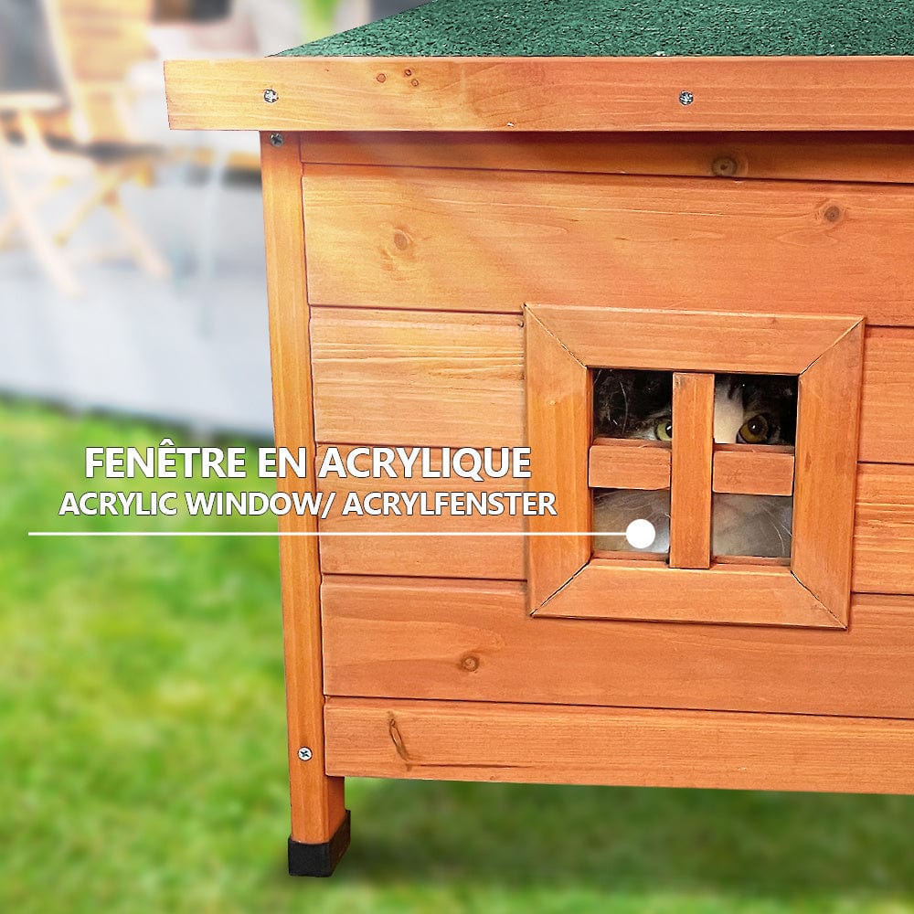 Maison en bois pour chat – Niche intérieure/extérieure avec toit étanche - One PETS - TOP