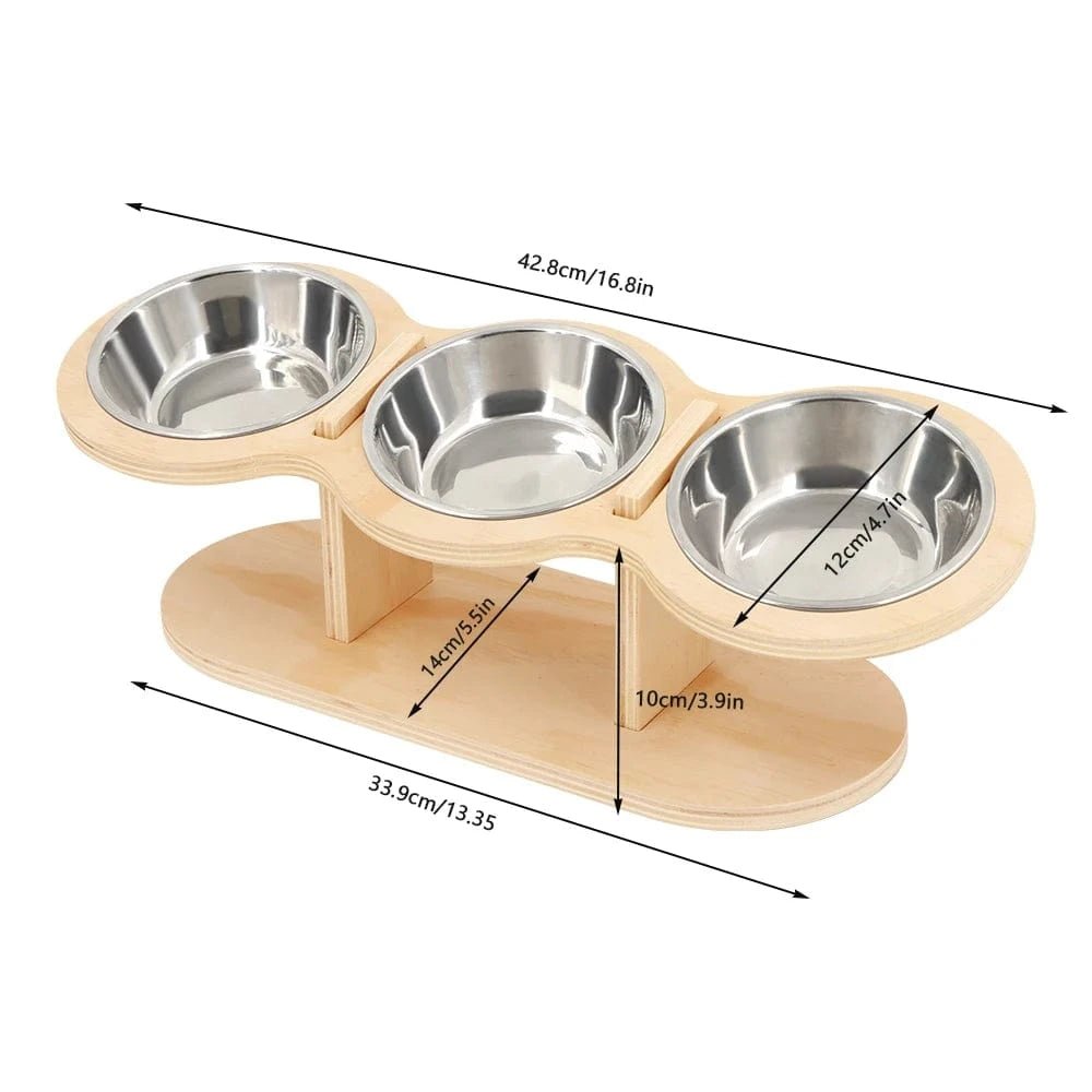 Mangeoire 3 - en - 1 pour chat & chiot – Bols inox surélevés avec support bois - One PETS - TOP