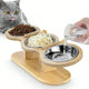 Mangeoire 3 - en - 1 pour chat & chiot – Bols inox surélevés avec support bois - One PETS-TOP