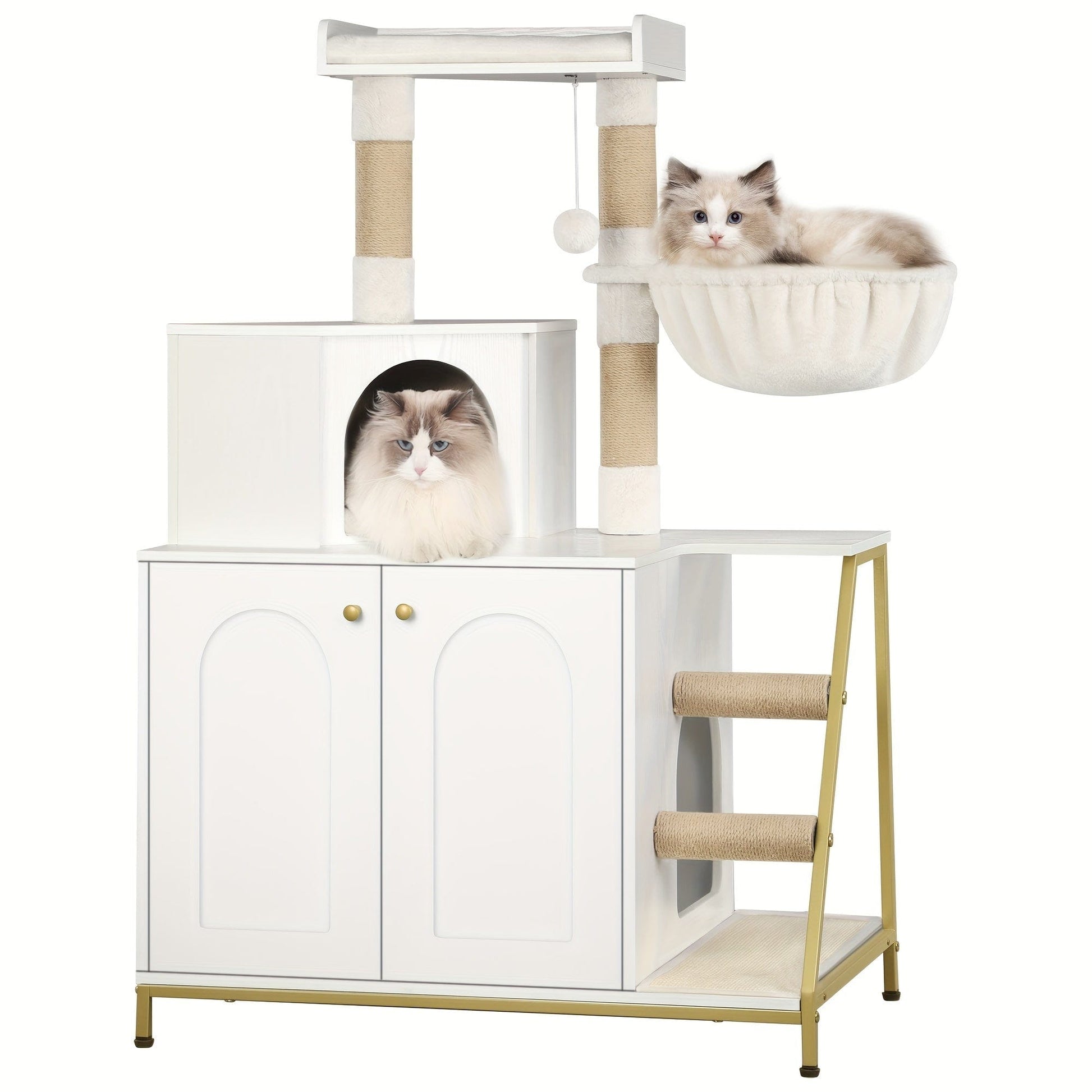 Meuble 4-en-1 chat – Cache-litière, arbre à chat & condo multi-niveaux One PETS-TOP