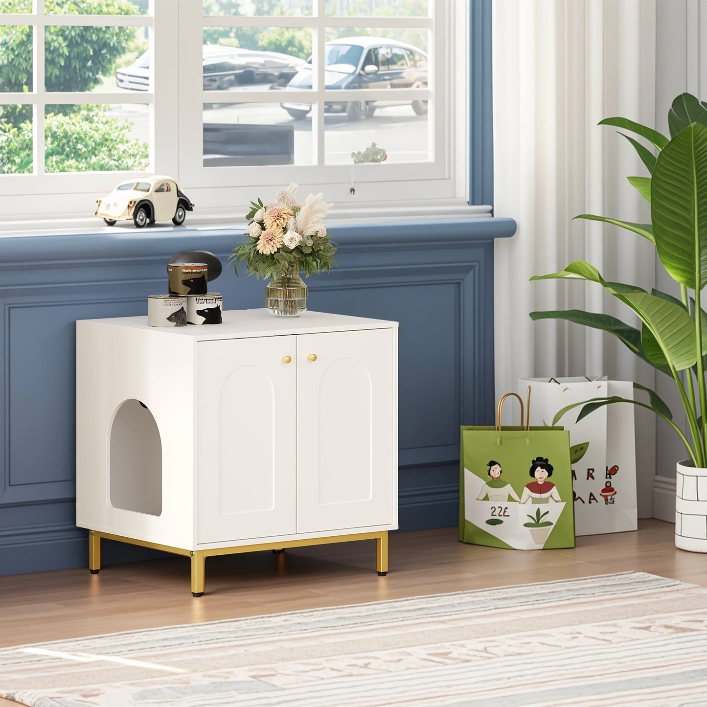 Meuble cache litière chat avec porte – Table d’appoint bois 50×60×61 cm - One PETS - TOP
