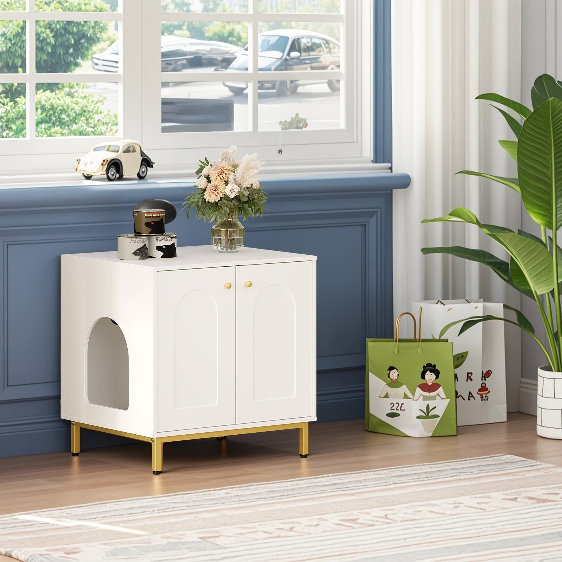 Meuble cache litière chat avec porte – Table d’appoint bois 50×60×61 cm - One PETS - TOP
