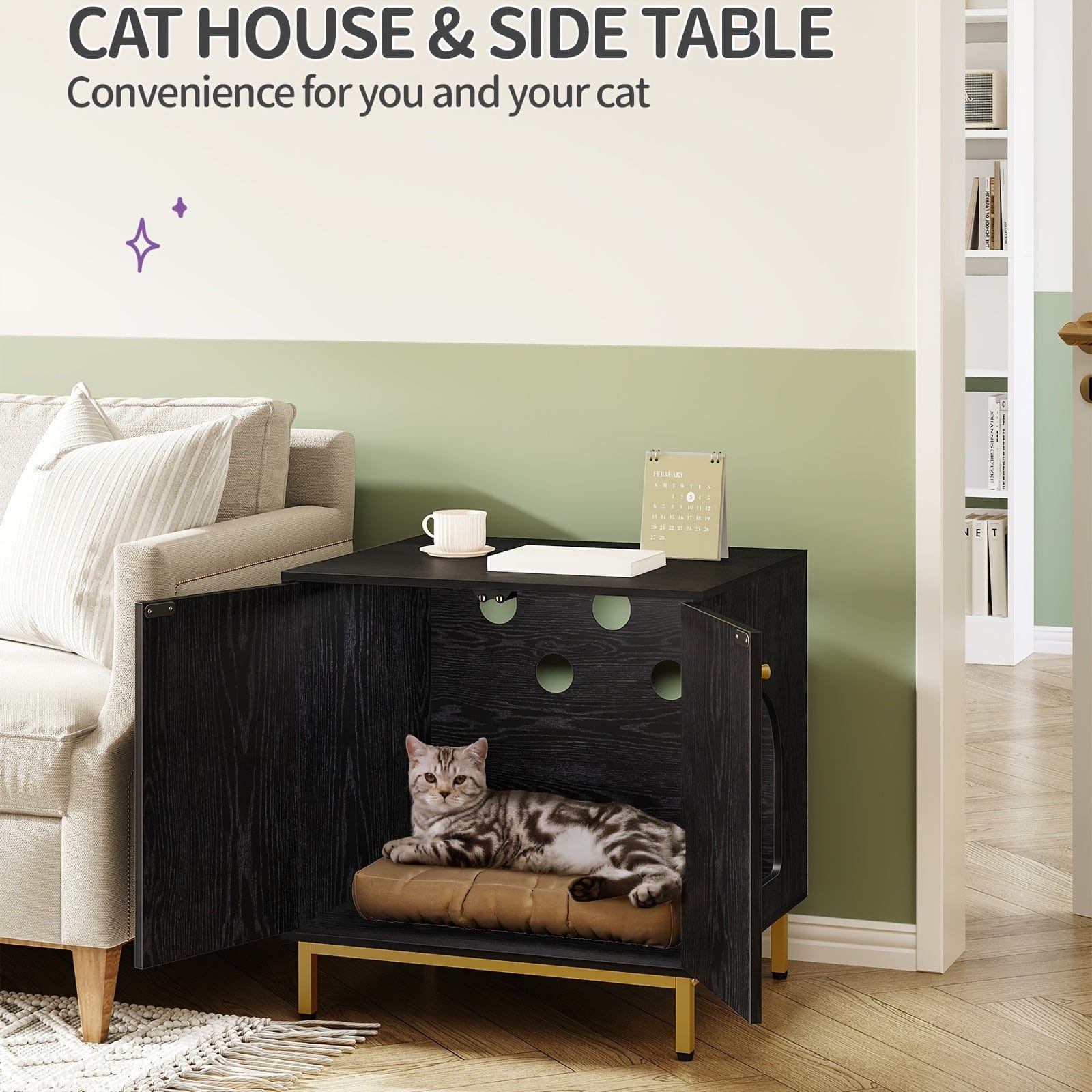 Meuble cache - litière design – Armoire pour chat blanche & dorée - One PETS - TOP
