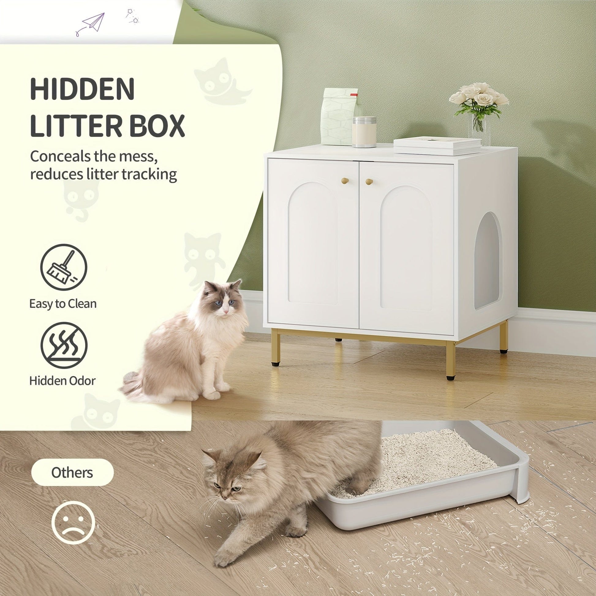 Meuble cache - litière design – Armoire pour chat blanche & dorée - One PETS - TOP
