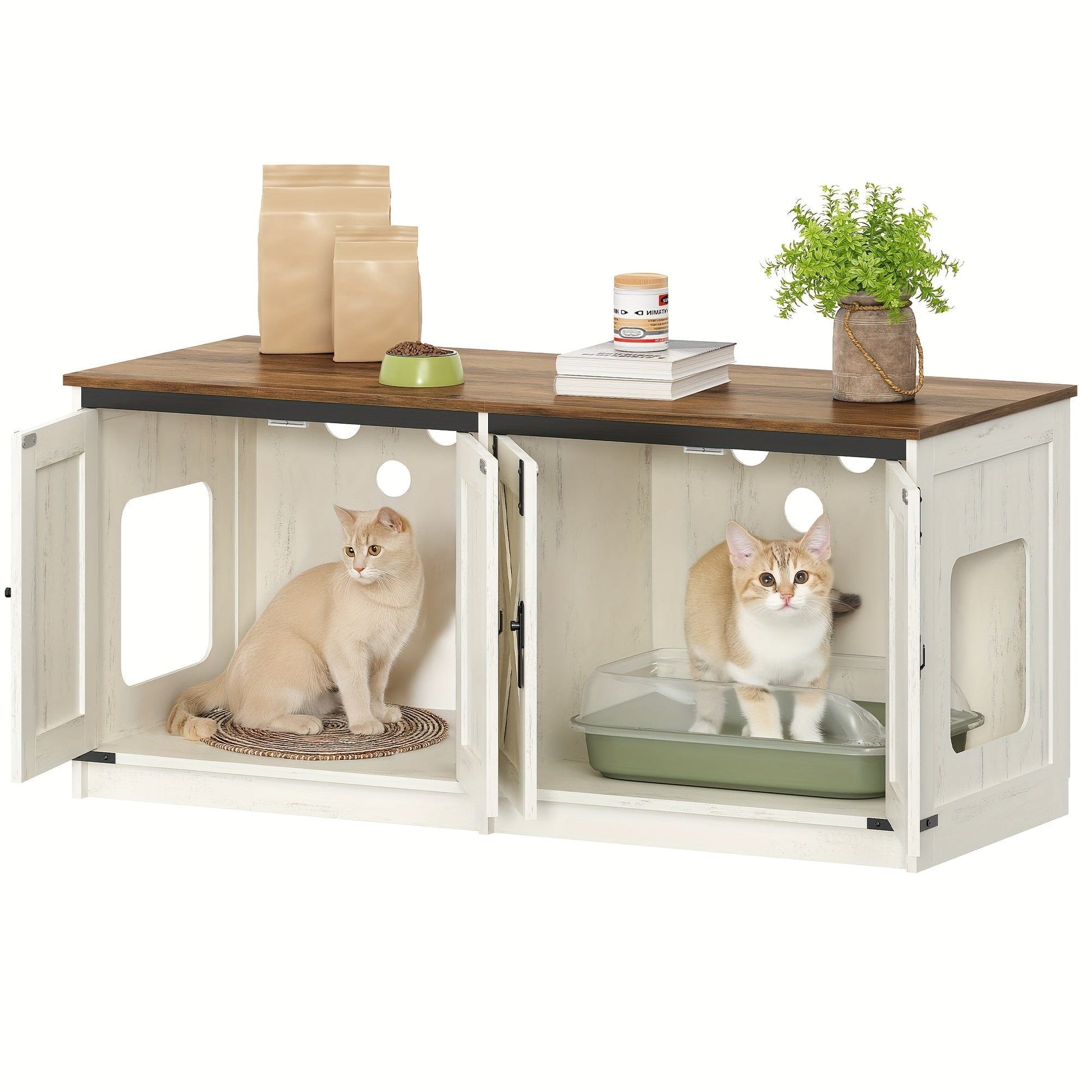 Meuble cache-litière double – Design moderne & cachette pour chats One PETS-TOP