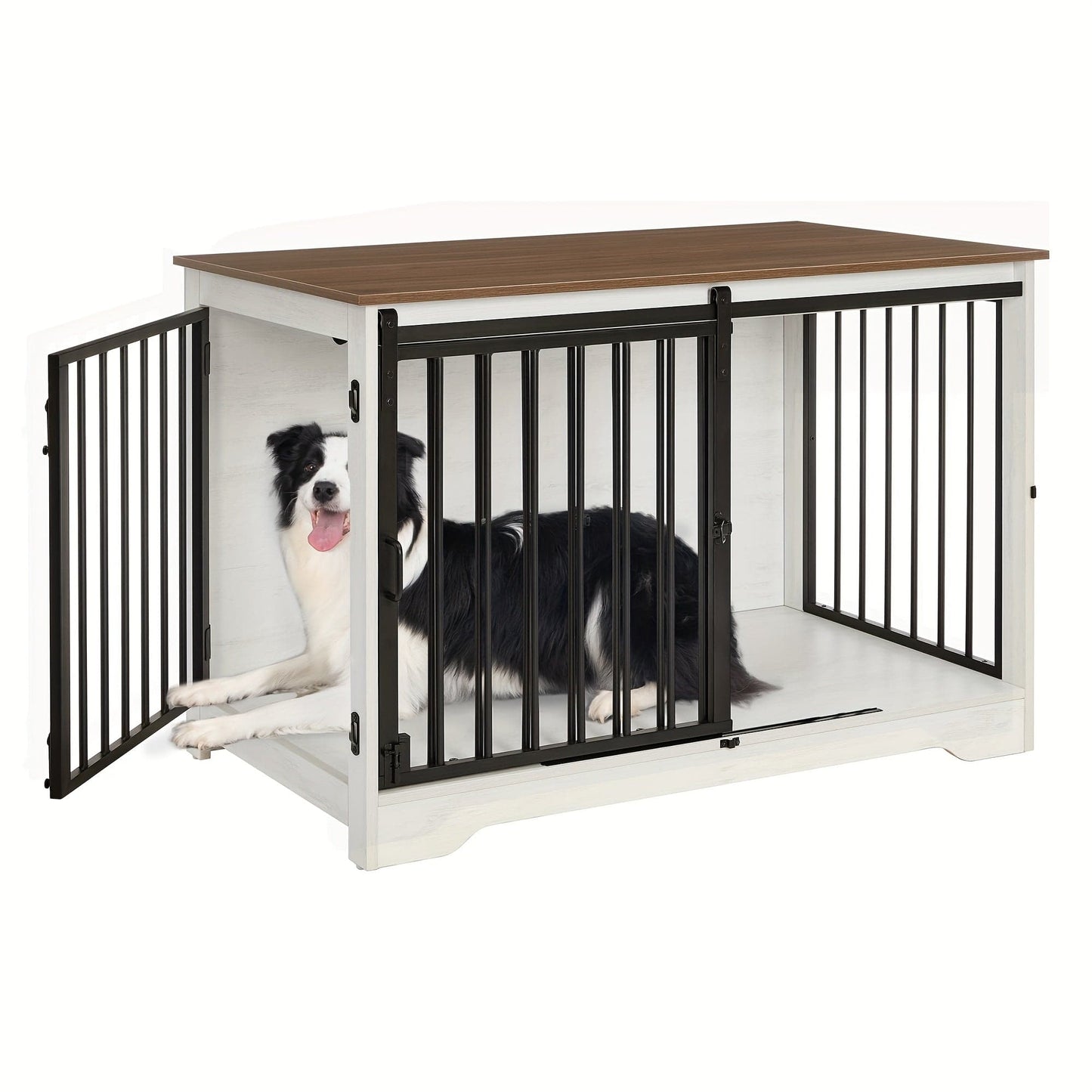 Meuble cage pour chien design – Niche intérieure bois blanc & brun 100 cm - One PETS - TOP