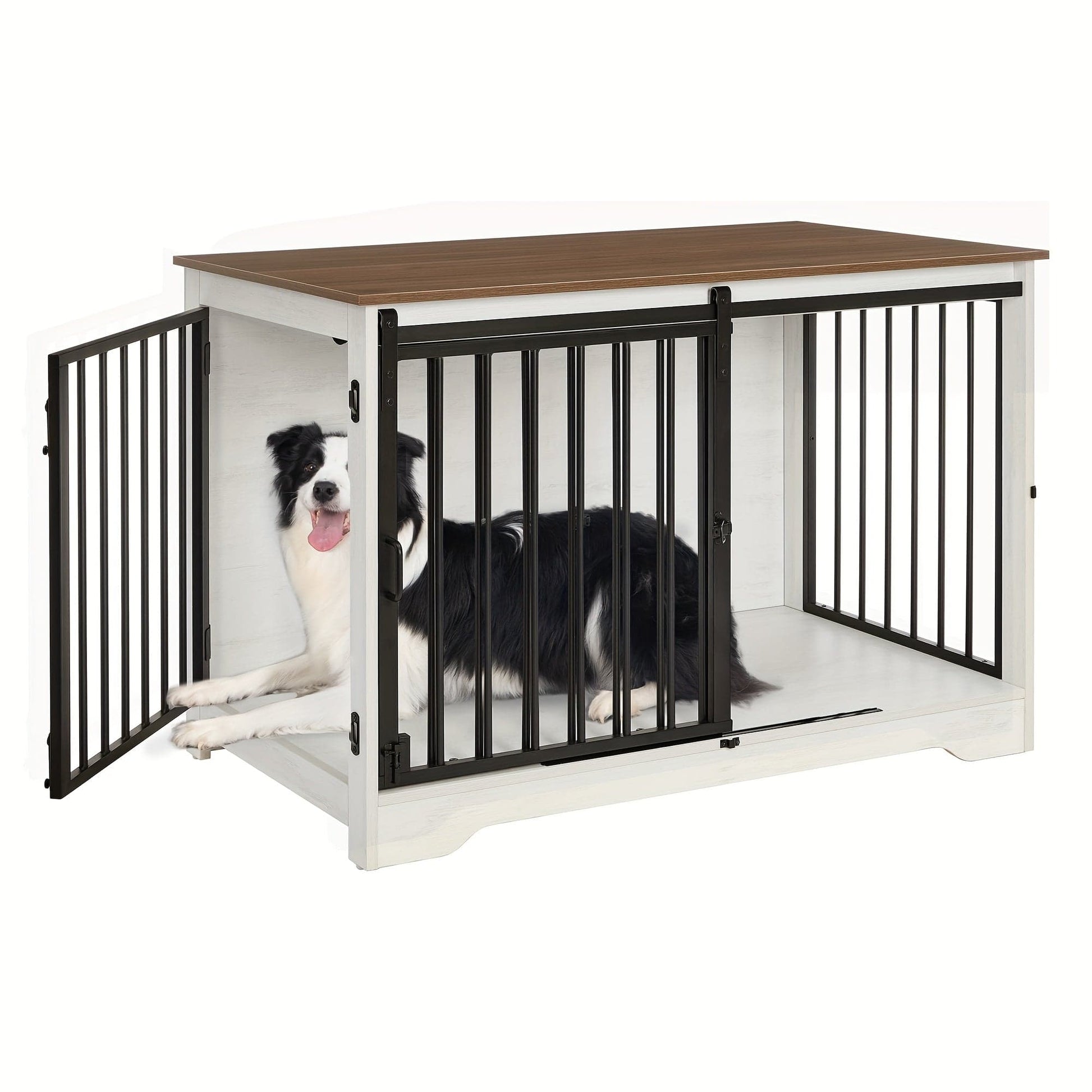 Meuble cage pour chien design – Niche intérieure bois blanc & brun 100 cm Blanc & Wengé One PETS-TOP